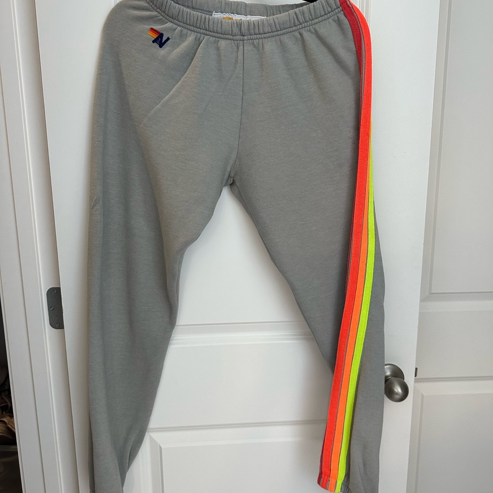 Aviator Nation Gray Joggers with Neon Stripes